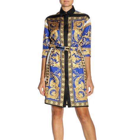 abito stampa versace blu e oro|Versace abbigliamento .